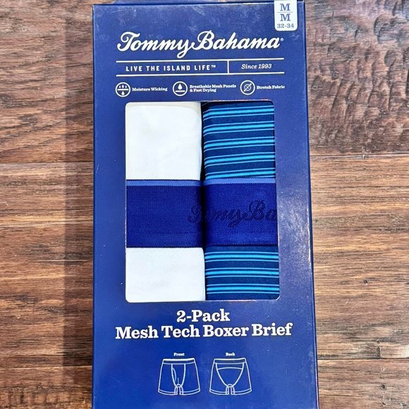 2 Pack Tommy Bahama Mesh Tech Boxer Briefs Underwear $58 Navy Stripes & White - Picture 12 of 16